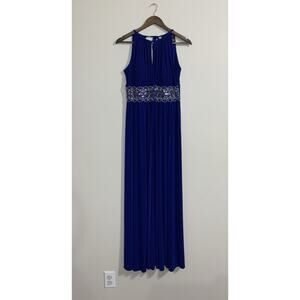 R&M RICHARDS NEW $139 Royal Blue Sleeveless Long Gown Beaded Waist Size 14
